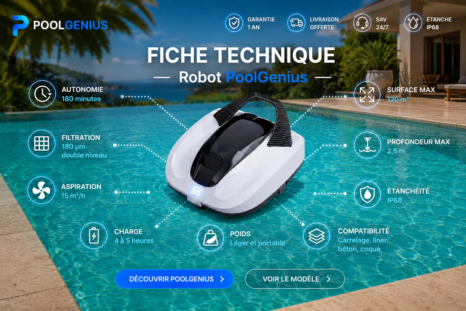 Fiche technique robot PoolGenius